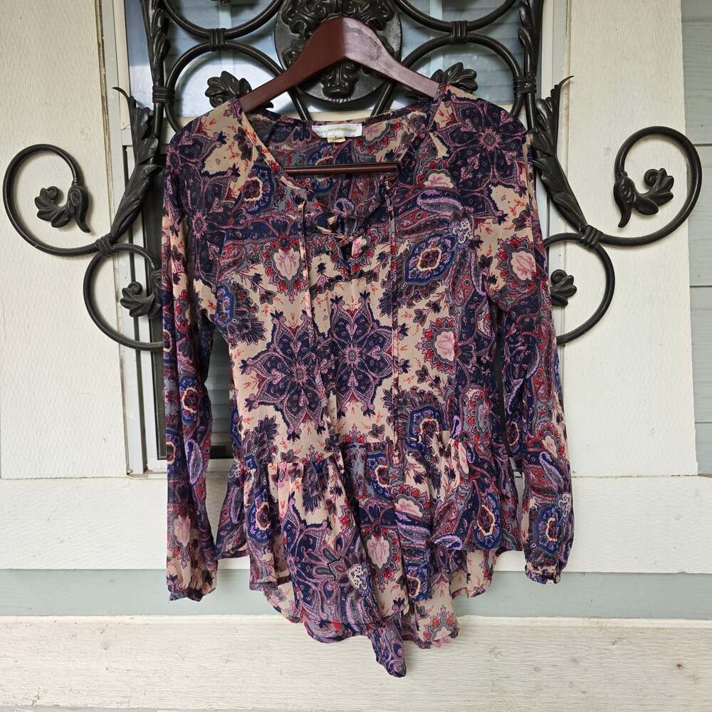 Luxe Apothetique Boho Festival Summer Flowy Romance Light Paisley Top Women's S